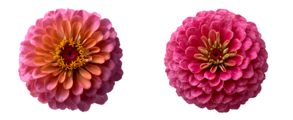 Zinnia Flowers with Concentric Petal Layers View Isolate on Transparent Background, cutout, png