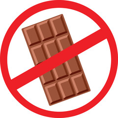 No Chocolate Vector Cartoon Icon Symbol. Sweet dessert being forbidden in some cases giving cocoa poisoning symptoms 
