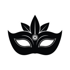 Black Venetian Masquerade Mask with Feather and Gemstone Detail Keywords: mask, venetian, masquerade, carnival, costume, party