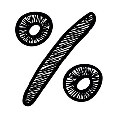 Hand drawn percentage symbol clipart Percent doodle Discount voucher sign Income tax Single element for design