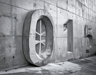 Large concrete numerals, "015", mounted on a textured wall