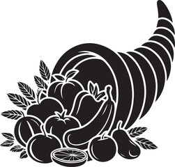 Cornucopia Horn of Plenty Silhouette Vector Black on White