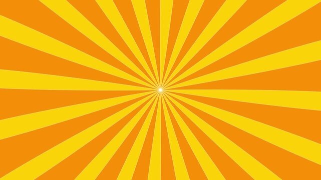 Seamless Looping Retro Sunburst Animation with Spinning Yellow and Orange Radial Lines, A Hypnotic Vintage Background.

