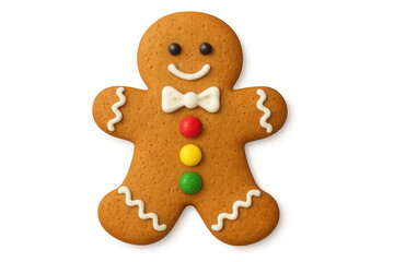 Gingerbread man cookie, decorated holiday dessert, smiling christmas character cutout on transparent background