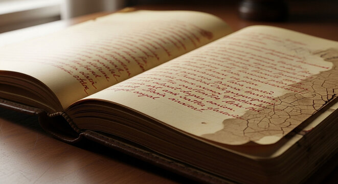 Old book with handwritten text antique manuscript vintage novel ancient literature historical document open pages