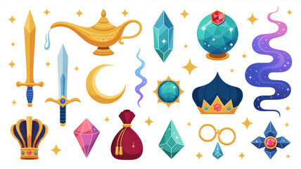 Magical Fantasy Icons Collection on White Background