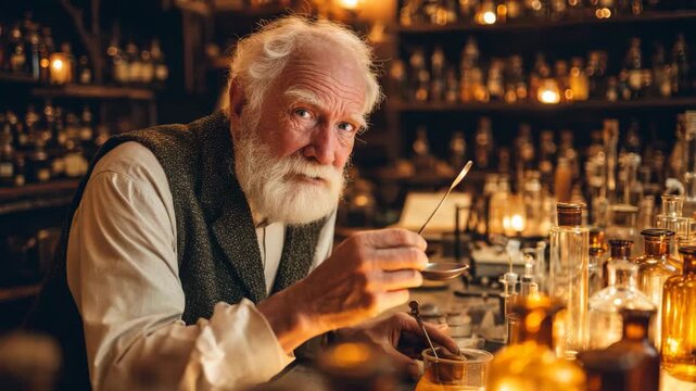 Vintage apothecary crafting scent in lab

