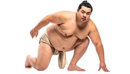 Obraz premium Sumo Wrestler in a Ready Stance A Portrait of Strength and Determination
