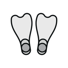 Diving fins icon in outline with color accent for scuba, summer, and ocean projects.