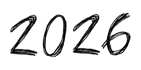 Hand drawn happy New Year doodle 2026 numbers Single element for calendar, card, banner, flyer, web, poster, design, decor