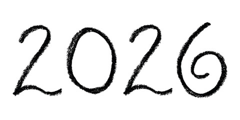 Hand drawn happy New Year doodle 2026 numbers Single element for calendar, card, banner, flyer, web, poster, design, decor