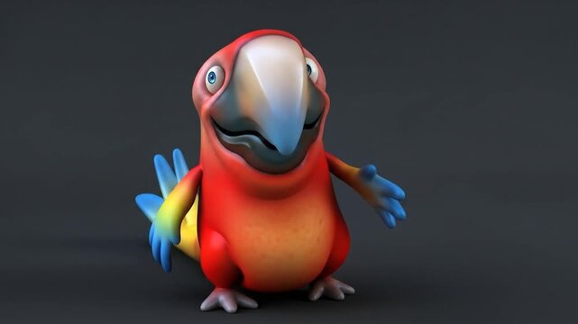 Animated macaw parrot character waving and posing against a neutral background