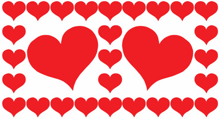 Illustration of a seamless pattern background with hearts arranged in a long row.