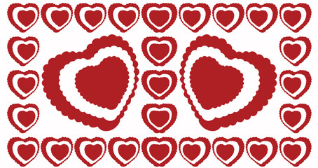 Illustration of a seamless pattern background with hearts arranged in a long row.