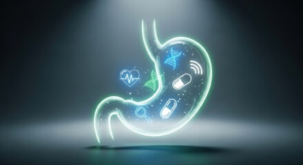 Holographic Stomach with Medical Icons