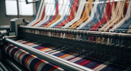 Industrial loom with colorful threads