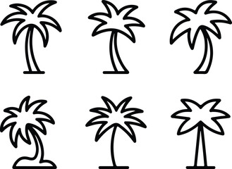 Icon set featuring various palm tree silhouettes for design and decoration purposes with on white background