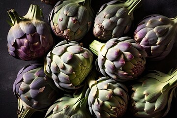 Fototapeta premium Fresh artichokes with greenpurple tones