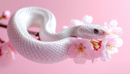 Fototapeta premium The Serpent’s pink Whisper Among Flowers 