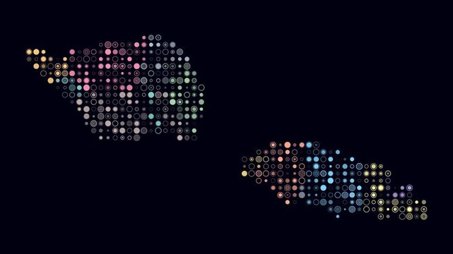 Samoa animated country shape. Pulsating colored dots on the map of the country. Small size circle blocks. Digital style Samoa map on dark background. Abstract animation video.