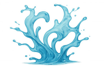 Blue liquid splashing, forming abstract waves and drops, flowing with energy and freshness on a transparent background