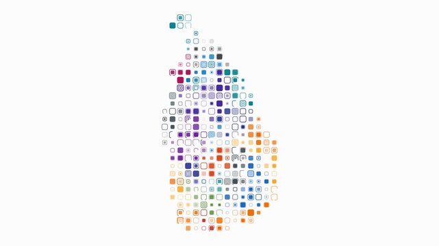 Sri Lanka animated country shape. Pulsating colored dots on the map of the country. Large size rounded square blocks. Digital style Sri Lanka map on white background. Creative animation video.