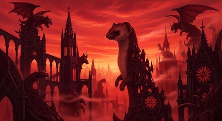 Dragons and Creatures in Gothic Landscape Artwork
