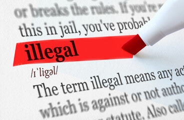 the definition of the word ILLEGAL highlighted in red