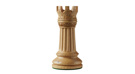 Chess rook isolated on transparent background, a strategic game piece representing a tower or castle, symbolizing strength and defense in the game of chess
