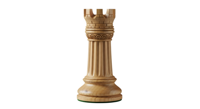 Chess rook isolated on transparent background, a strategic game piece representing a tower or castle, symbolizing strength and defense in the game of chess