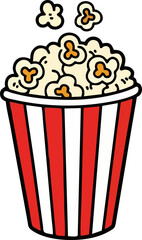 Classic Popcorn in Striped Cup Vector Illustration