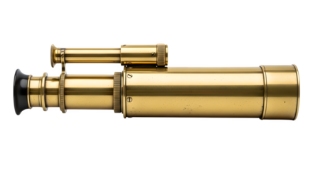 Antique brass telescope, a vintage navigational instrument, isolated on transparent background, perfect for collectors and enthusiasts of maritime history and exploration