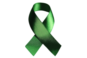 Green ribbon symbol isolated on transparent background, representing mental health awareness, support, solidarity, hope, and global social causes.