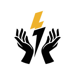 Obraz premium Hand With Lightning Energy Symbol For Power Or Electric Sign Concept