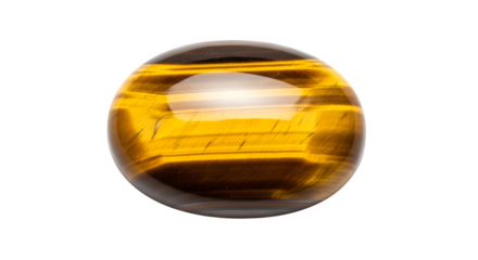 Tigers eye gemstone isolated on transparent background, showcasing its chatoyancy and golden brown bands, a captivating example of natural beauty