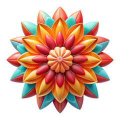 Fototapeta premium Vibrant geometric floral mandala with fiery orange and teal petals isolated on transparent background