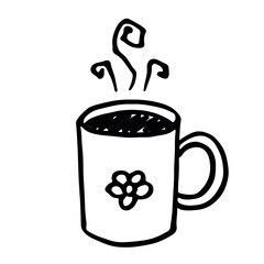 Cute cup of tea or coffee with rising steam Simple mug clipart Cozy home doodle Single element for print, web, design, decor