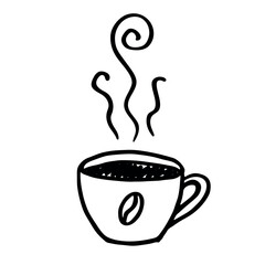 Cute cup of tea or coffee with rising steam Simple mug clipart Cozy home doodle Single element for print, web, design, decor