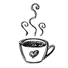 Cute cup of tea or coffee with rising steam Simple mug clipart Cozy home doodle Single element for print, web, design, decor