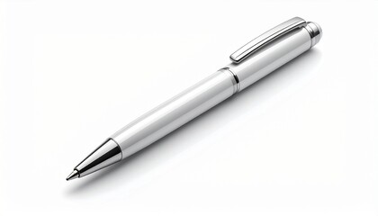 Elegant metallic silver ballpoint pen with a polished finish, perfect for business, education, and personal use