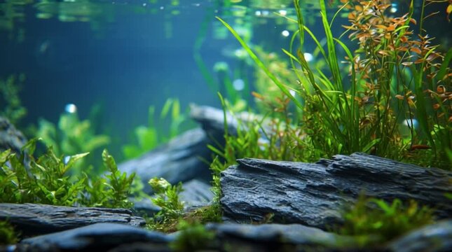 Aquarium Tank with Live Aquatic Plants