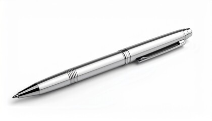 A classic chrome ballpoint writing instrument symbolizing business communication and professional elegance, isolated on a white background