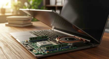 Open laptop, internal components visible (1)