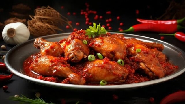 Spicy garlic chicken with chili topping

