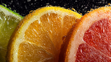 しずくが光る柑橘の断面マクロ