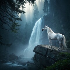 white horse in the mountains