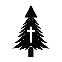 Obraz premium Cross Silhouette Inside Christmas Tree Outline