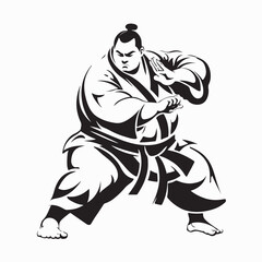 Traditional Sumo Wrestler Wearing Kimono Practicing Fighting Vector on white background