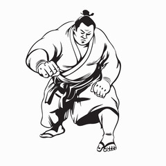 Sumo Fighter Kimono Martial Arts Pose Vector Illustration on white background
