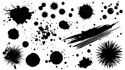 Collection of dynamic black ink brush strokes and energetic splatters abstract grunge art